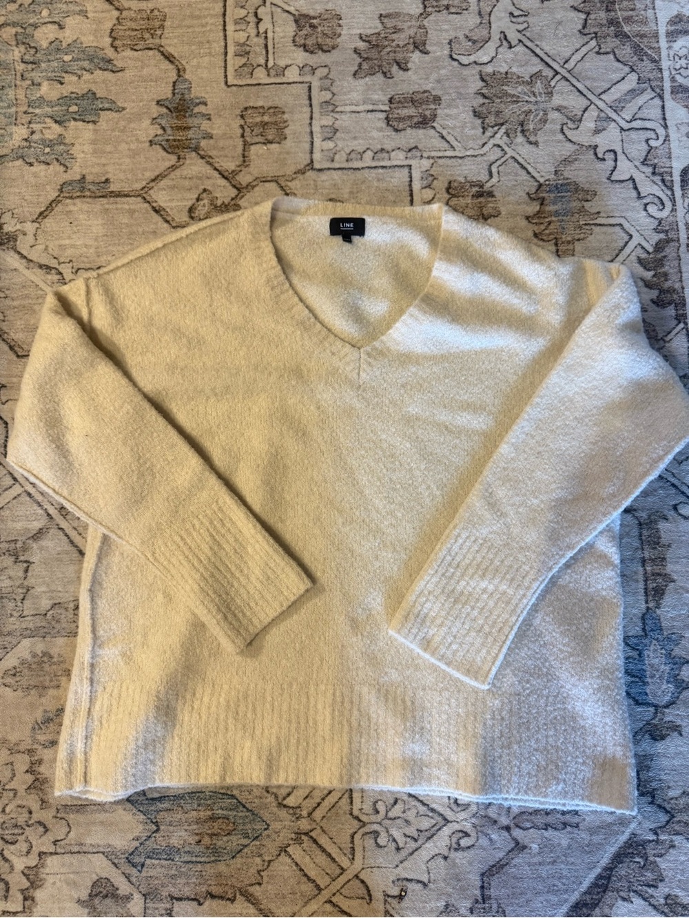 Linen Cream V-Neck Sweater — Women's Soft Relaxed Knit